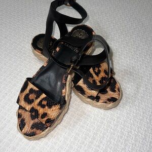 Vince Camuto Black and Leopard Espadrille Sandals